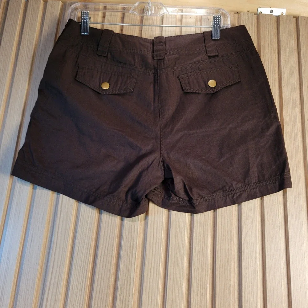 Larry Levine SPT Brown Cotton Utility Cargo Shorts Women Size 8 Drawstring